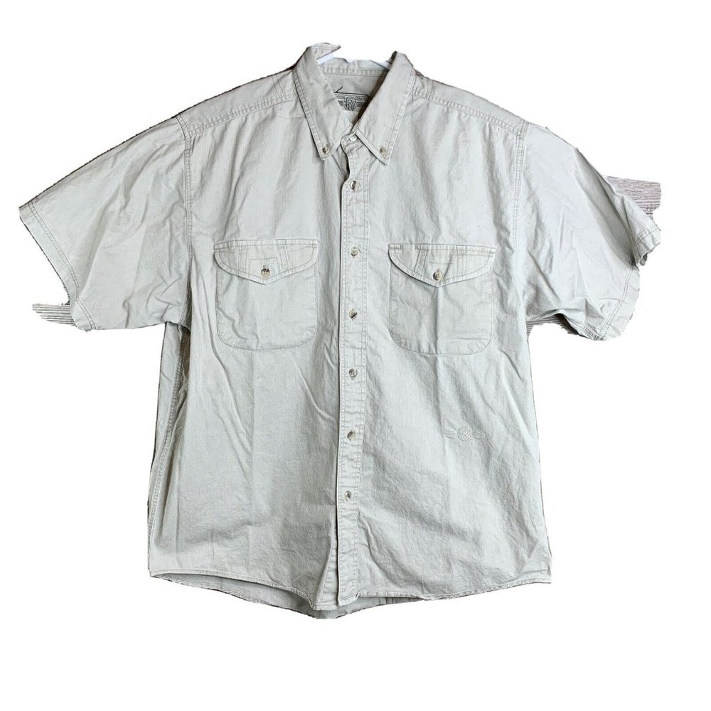 Wrangler Rugged Wear Shirt Mens 27" Chest 16" Neck  Beige Short Sleeve Button Up